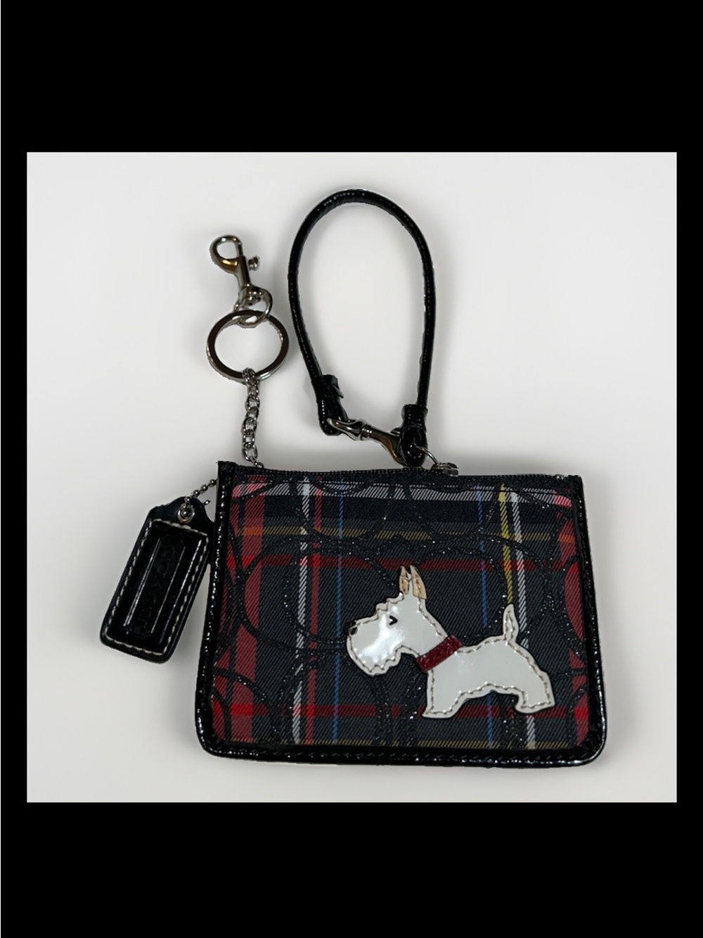 Coach Card Case-Tartan Plaid, White Scotty Dog, Slim ID Holder, Wristlet 2016
